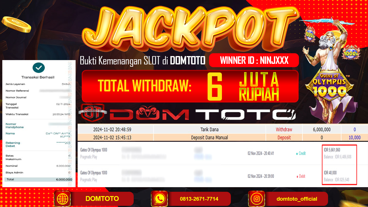 JACKPOT SLOT GATE OF OLYMPUS 1000  02 NOVEMBER 2024